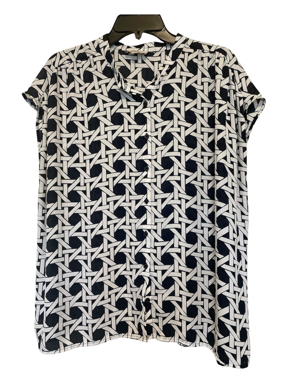 LOFT Navy & White Geometric Button-Up Blouse